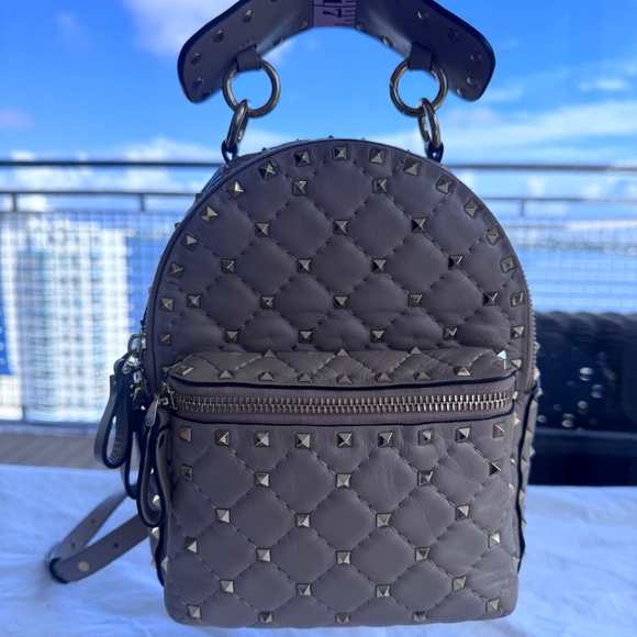 Valentino Nappa Quilted Mini Rockstud Spike Backpack Poudre - Picture 3 of 10